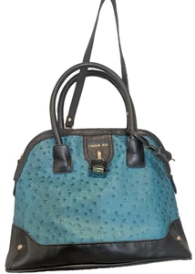 Cartera London Niebla Imitación Avestruz Doble Asa Cartera Bolso de Mano Verde azulado - Imagen 1 de 8