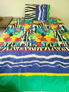Vintage 80's Memphis Geometric Tropic Design Twin Duvet Cover + Sham NOS  - Picture 1 of 9