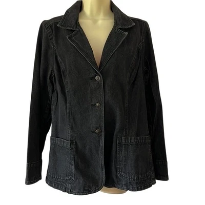 Chaqueta Blazer St John’s Bay Negra Denim Mujer Talla Mediana Informal Clásica Preppy Foto 1 de 4