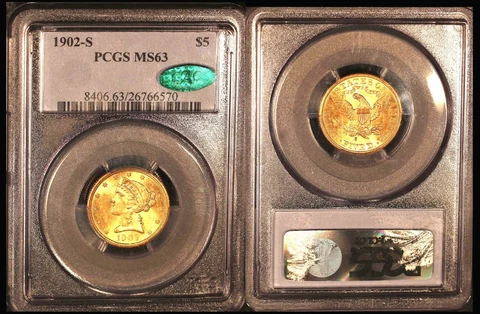 1902-S $5 PCGS/CAC MS63 -LIBERTY HEAD HALF EAGLE Cover