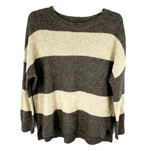 Vince Womens Wool Yak Hair Sweater Size XS Gray Cream Striped Oversized Knit - Picture 1 of 12