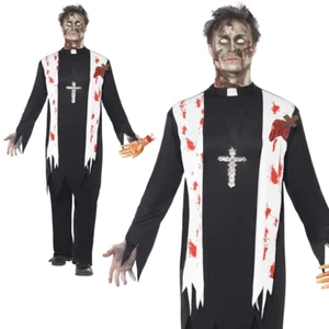 Zombie Priest Vicar Undead Halloween Fancy Dress Costume Adult Outfit Mens - Picture 1 of 4