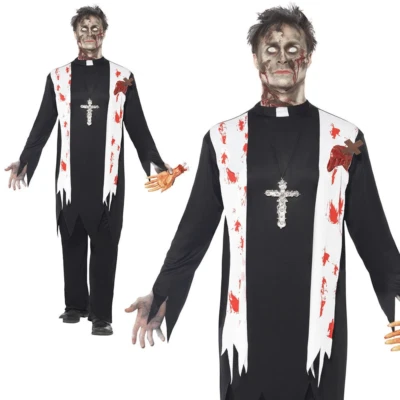 Zombie Priester Pfarrer Undead Halloween Kostüm Erwachsene Outfit Herren - Bild 1 von 2