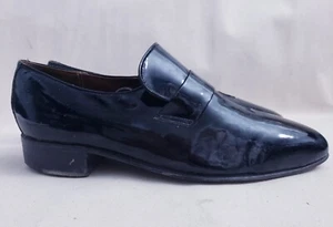 Vtg Johnston Murphy 70s Black Patent Leather Disco Shoe Sz. 8.5 - Picture 1 of 12