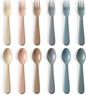 Juego de utensilios de 12 piezas para niños pequeños, juego de cucharas y tenedores de plástico para niños, niños Foto 1 de 4