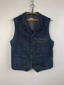 Gilet uomo denim non lavato blu coperta gilet a righe made in Italy taglia M - Foto 1 di 8