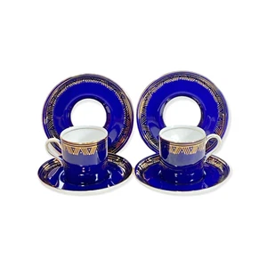 Aynsley 6 pcs Bone China Cobalt And Gold  2 Demitasse Espresso Cup And 4 Saucer - Picture 1 of 6