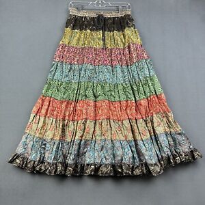 Sacred Threads Maxi Skirt Womens S Tiered Batik Floral Colorful Artsy Gypsy*