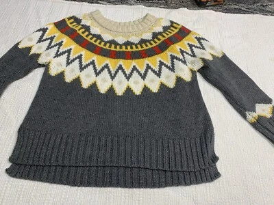 Aerie Gray Yellow Red Mandala Fair Isle Tunic Sweater Women’s Small Crew Neck - Image 1 of 4