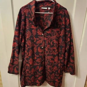 Susan Graver Jacket 3X Printed Polar Fleece Button-Front Red Black. E4 - Picture 1 of 4