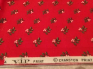 3/4 YD X 44"VINTAGE CHRISTMAS HOLLYBERRIES/LEAVES COTTON by VIP CRANSTON #6908 - Picture 1 of 2