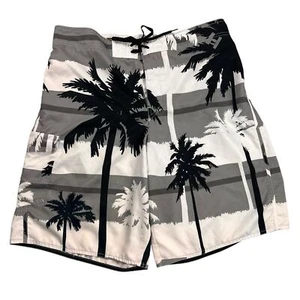 Tony Hawk Men's Swim Trunks Shorts XL Black White Palm Trees - Picture 1 of 12
