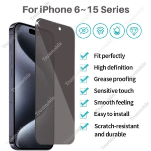 For iPhone 15 14 13 12 11 8 7 6 Privacy Screen Protector Tempered Glass Bulk Lot - Picture 1 of 28