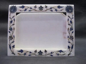 9x7 Inches Marble Photo Frame Lapis Lazuli Stone Inlay Work Table Master Piece - Picture 1 of 4