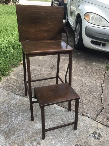 Vintage Early 1900’s Kitchen Wood Iron Fold out Chair Step Stool Cover