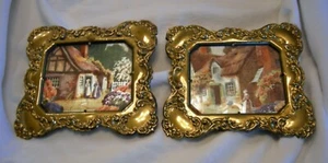 Paar: Vintage 40er Jahre Foliendrucke in polierten Messing Rokokorahmen - Bild 1 von 6