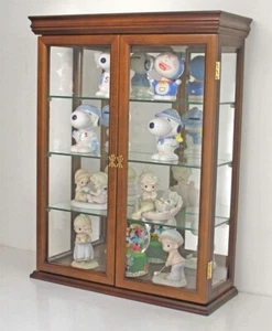 Minifigures Display Case 26" Figure Collection Diecast Car Mirror Walnut Cabinet - Picture 1 of 13
