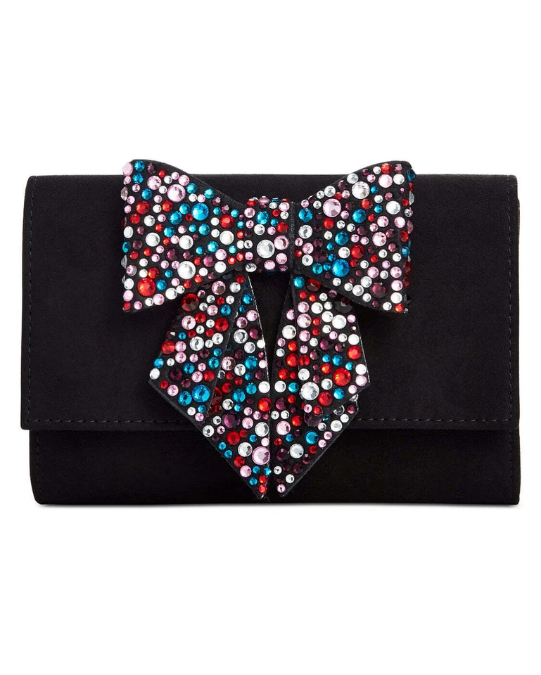 Inc International Concepts Maraa Rhinestone Bow Clutch Handbag Black