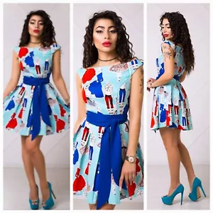 Beautiful Fashion Summer Dress With Long Blue Belt - Picture 1 of 7