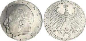 BRD 2 DM Planck J.392 Fehlprägung 1967 F auf Auslandsronde in 1DM Größe 94701 - Bild 1 von 2