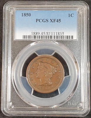 1850 PCGS XF45 Braided Hair Large Cent 1889.45/81111835 Exquisite Coin Rare - Image 1 of 4
