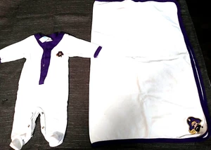 East Carolina Pirates Set Blanket Outfit Newborn One Piece Purple Embroidered - Picture 1 of 11
