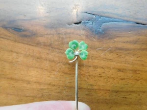 Rare Art Deco Edwardian 1910 14K Gold Enamel Pearl Clover Shamrock Stick Pin 🍀 - Picture 1 of 5