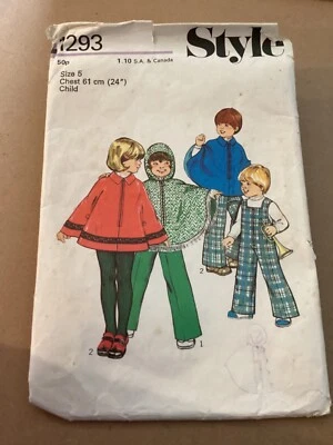 1975 Original STYLE Sewing pattern 1293 Child’s Poncho & Dungarees cut size 5 - Image 1 of 4