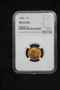 1941 P Lincoln Cent, NGC MS67 RD - Picture 1 of 2