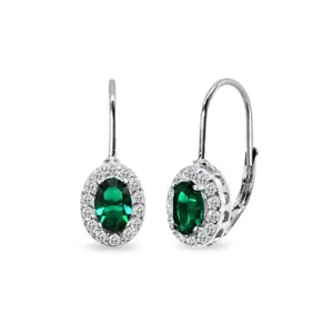Vert Ovale Halo Zircone 925 Argent Dormeuses Boucles Avec Européenne Cristaux - Foto 1 di 3
