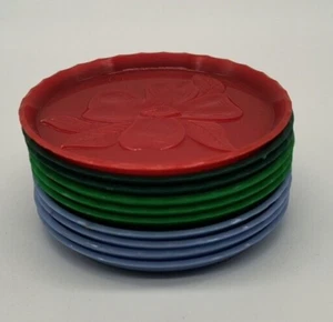 Posavasos de plástico vintage 10 surtidos azul verde rojo verde oscuro diseño de flores - Imagen 1 de 12