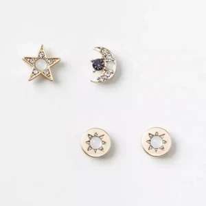 $34 NWT Loft Gold Tone Set of 2 Moon, Stars, and Sun Stud Earrings - JL93 - Picture 1 of 7