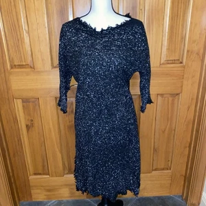 Cynthia Ashby Damen Pullover Kleid Tunika schwarz gesprenkelt Fransen Schlitz Small - Bild 1 von 8