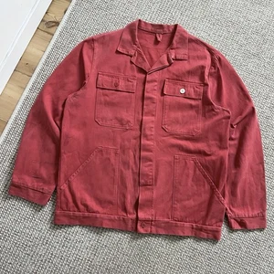 Vintage Very Worn Faded Red Cotton Distressed Chore French Works Canvas Jacket - Picture 1 of 17