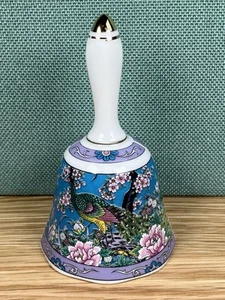 Beautiful Porcelain 5” Gilded Decorative Bell Colourful Oriental Peacock Floral - Picture 1 of 10