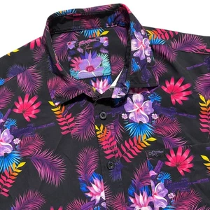 Retro Rifle Tropics Black All Over Hawaiian Shirt Short Sleeve Button Down Sz M - Picture 1 of 10