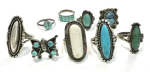 Lot 9 Sterling Silver Native American Navajo Ring Bell Trading Post Southwestern - Picture 1 of 18