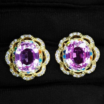 Sumptuous Fuchsia Pink Sapphire 12.40Ct 925 Sterling Silver Handmade Earrings - Image 1 of 4