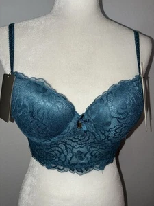Daisy Fuentes Teal Lace Push Up Bra 34B New with Tags - Picture 1 of 9