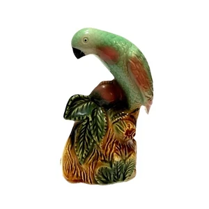 Estatuilla de porcelana periquito Budge colorida verde rosa estampada 200-B Brasil - Imagen 1 de 10