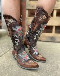 Old Gringo Westernstiefel Damen Leder Blumenstickerei Größe 8 B Handarbeit - Bild 1 von 20
