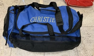 Vintage 1990s Extra Large 24x12x13 "CHRISTIE" Swim Duffel – Blue and Gold - Picture 1 of 6