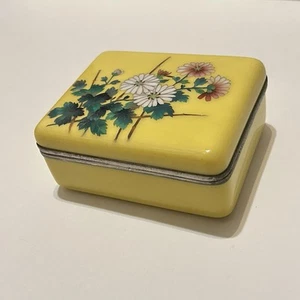 Vtg Meiji Japanese Cloisonne Yellow Painted Enamel Lidded Box Unsigned Ando - Picture 1 of 18
