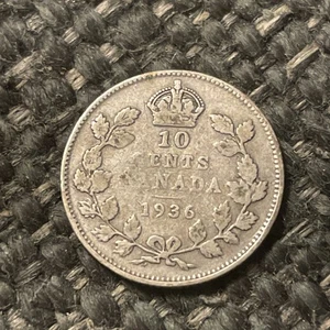 1936 Canada Dime 10 Cent Silver Coin.  George V. - Picture 1 of 2