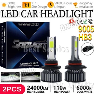 2PCS 9005 HB3 LED Car Headlight Bulbs 6000K White 24000LM 110W High Low Beam Kit - Picture 1 of 12