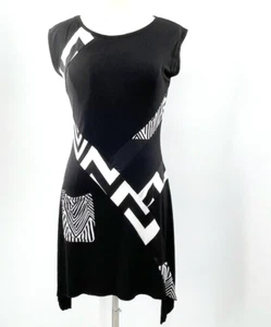 MT COLLECTION Womens Black White Stretch Hi Low Pull over Dress Size Med M  NEW - Picture 1 of 11