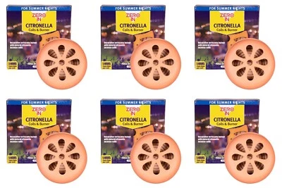 6x Zero In Citronella Terracotta Outdoor Garden BBQ Patio Burner and 6 Coil Pack - Image 1 of 2