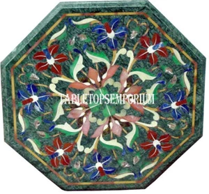 12" Green Marble Coffee Corner Table Top Rare Inlay Marquetry Home Decor - Picture 1 of 4