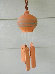 CLEARANCE - Southwestern Hand Painted Pottery Wind Chime Navaho Design 15" - Picture 1 of 3