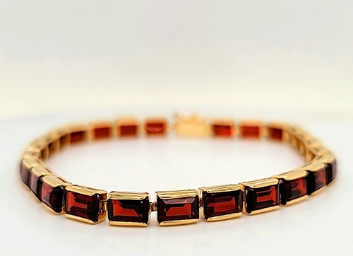 VALENTINO Bracciale tennis in granato creato in laboratorio taglio baguette placcato oro giallo 14 kt 8 carati 7"